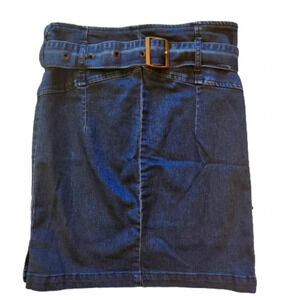 Free People dark wash gold belted denim mini skirt Size Small